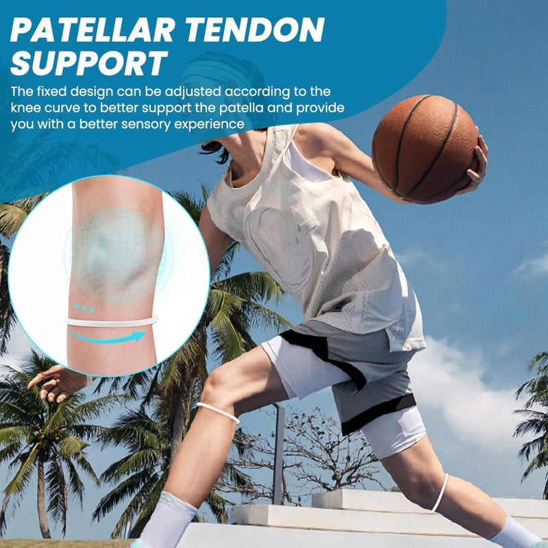 Ranjaner 2Pcs Silicone Patellar Tendon Support Strap for Knee Pain Relief, Patella Stabilizer Knee Strap Brace Support for Hiking, Soccer, Basketball(Color:White) - Image 5